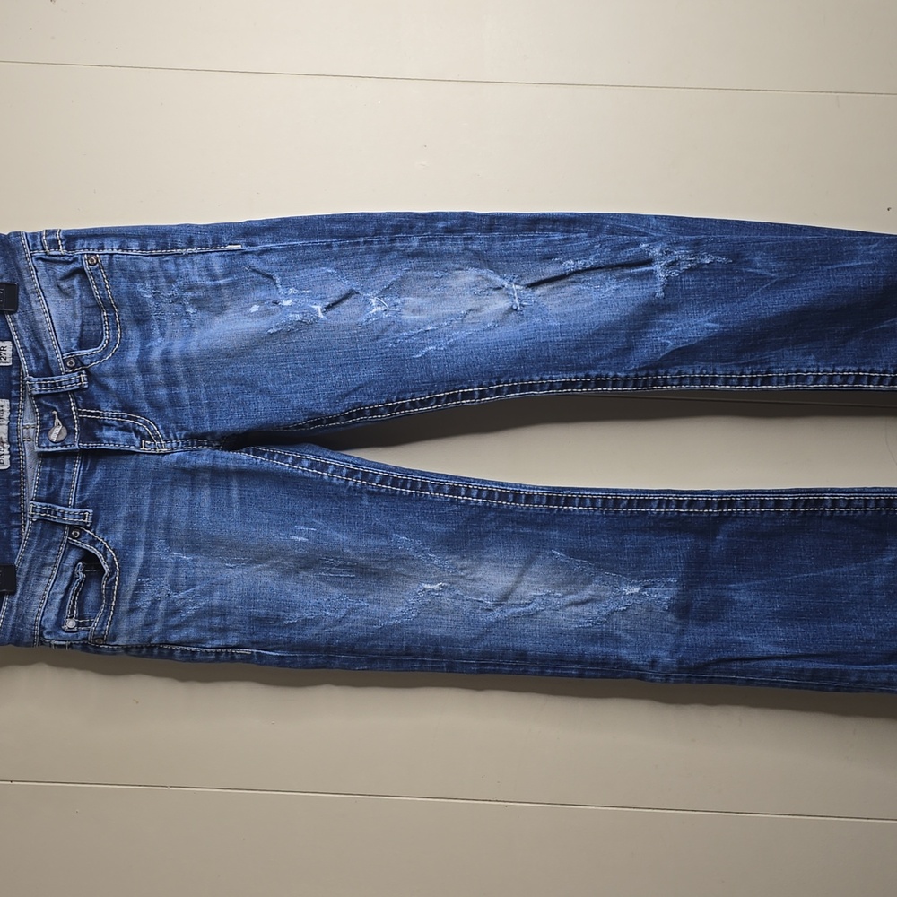 Women's Blue Distressed Bootcut Jeans BKE Denim Stella 27Wx31.5L